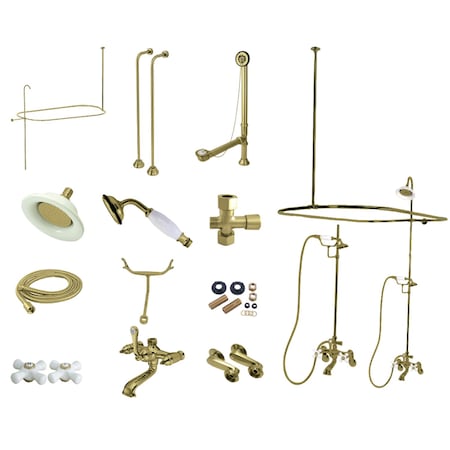 Kingston Brass CCK1147PX Clawfoot Tub Faucet Package with Shower Enclosure, Brushed Brass CCK1147PX